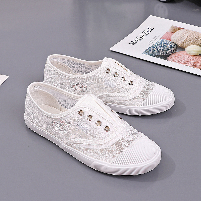 Women'S Shoes Hey Dude - Damskie ażurowe płócienne baleriny z koronką,