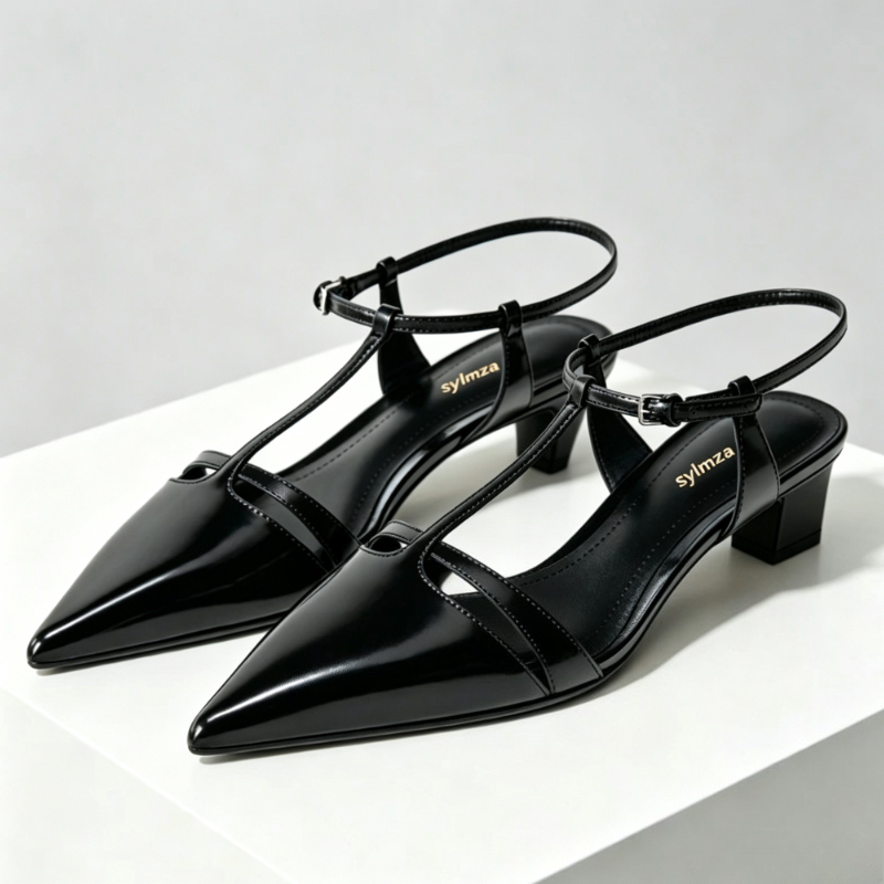 Ankle Strap Heels - Szpilki damskie z lakierowanej skóry na