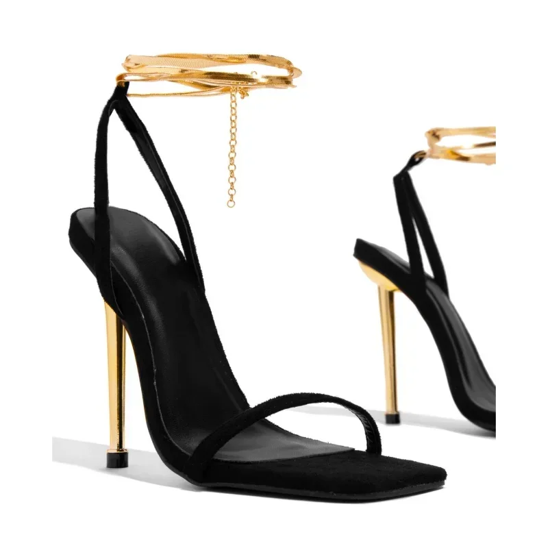 Ankle Strap Heels - Seksowne damskie złote sandały na wysokim