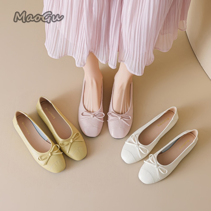 Shoes For Women Flats - Eleganckie baleriny damskie z kokardą, okrągły