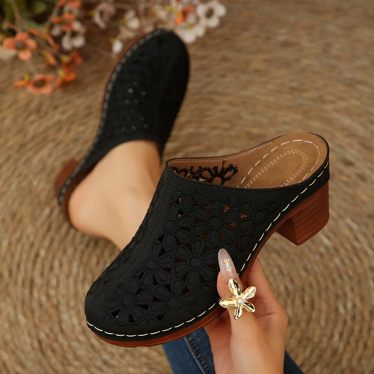Damskie ażurowe klapki z kwiat – Women'S Shoes Clogs recenzja i cena